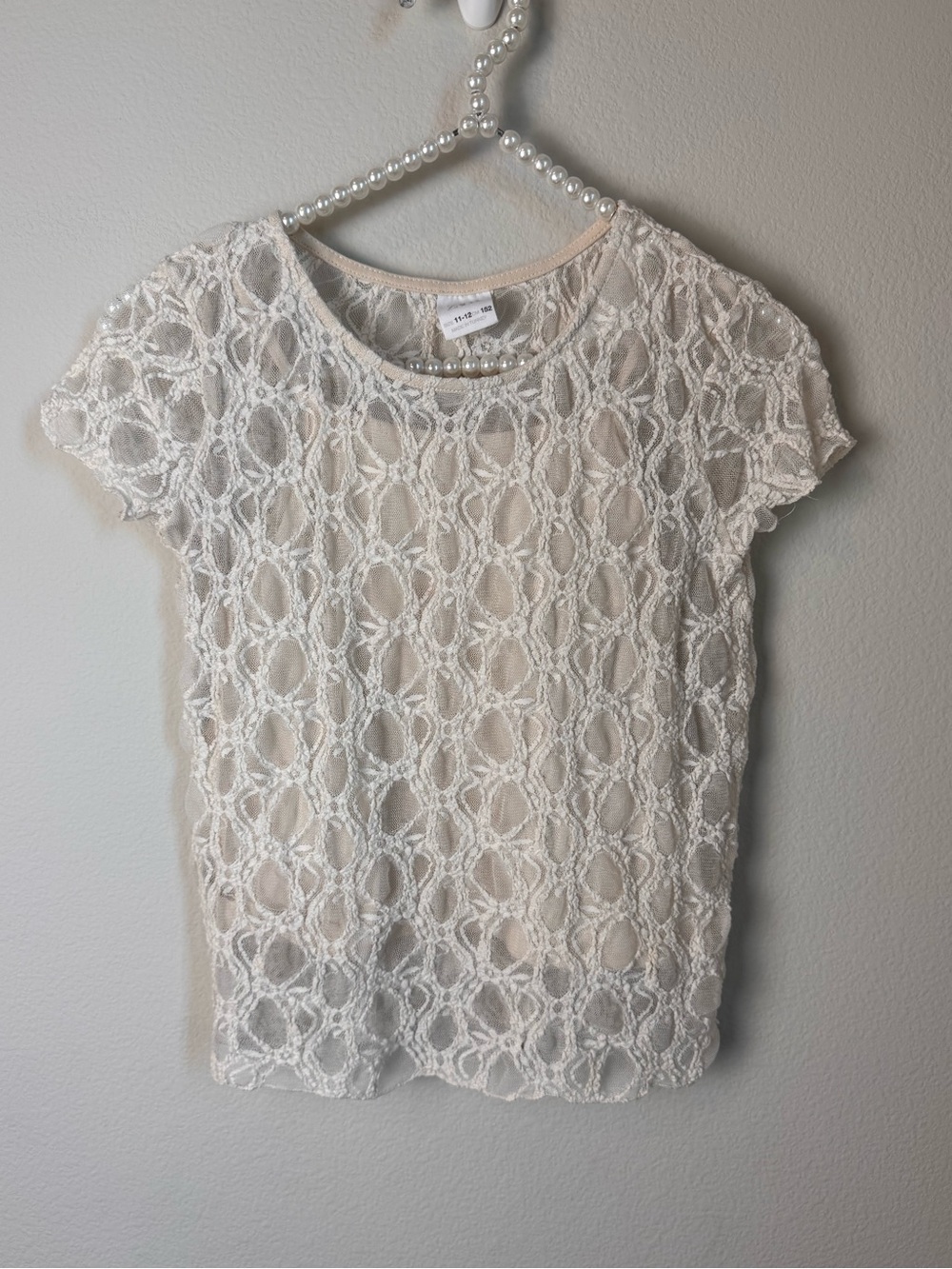 Zara Cream Lace Short-Sleeve Overlay Tee